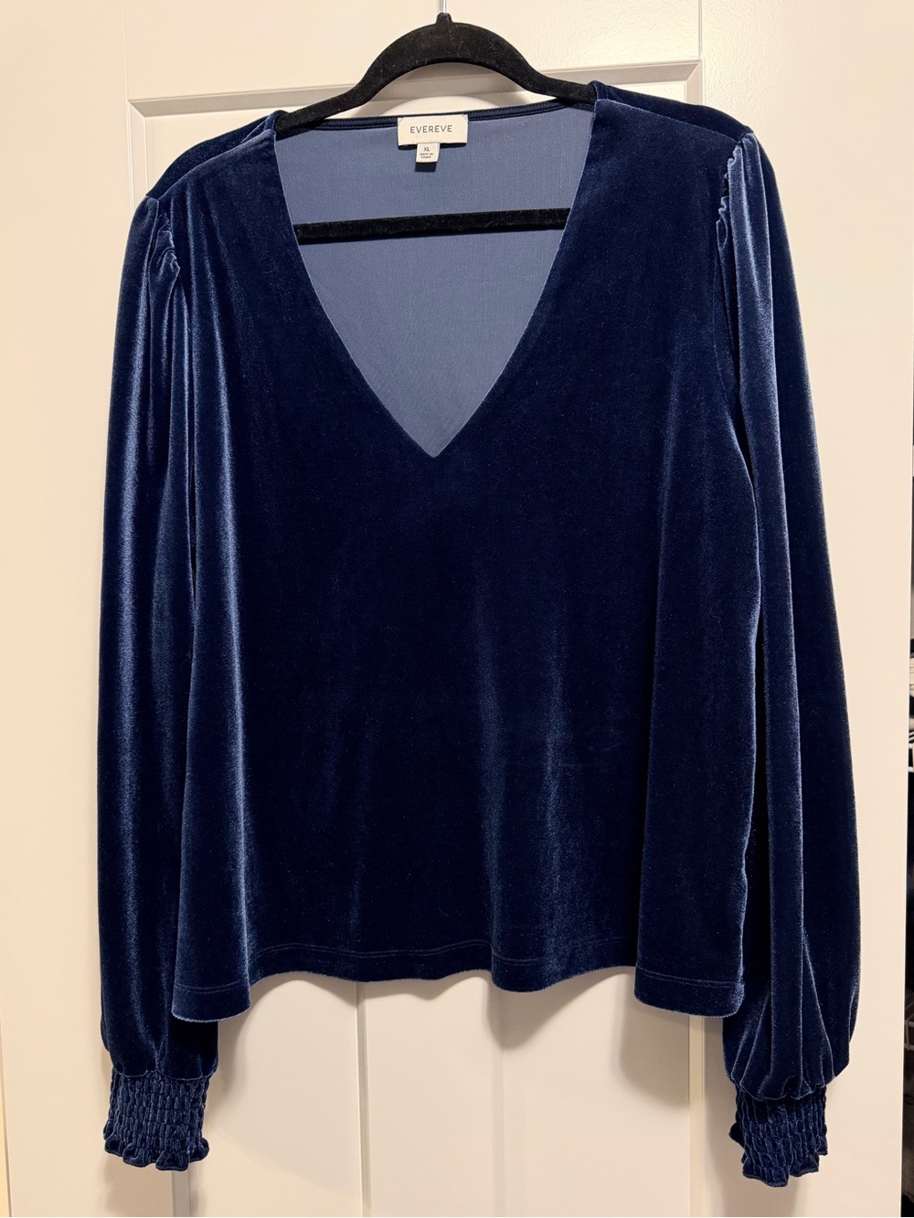 Evereve Navy Velvet V-Neck Long Sleeve Blouse